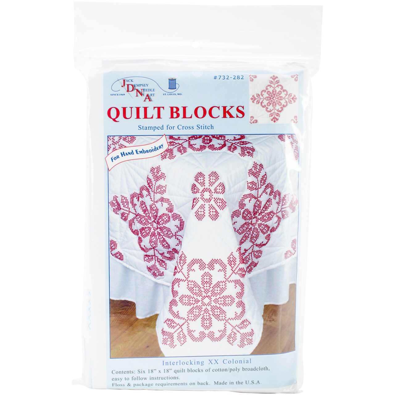 Jack Dempsey Stamped White Quilt Blocks 18"X18" 6/Pkg-Interlocking XX Colonial